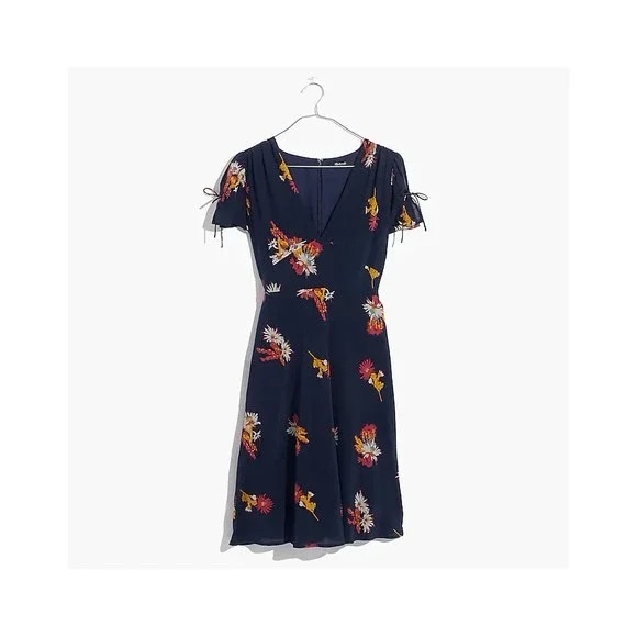 Madewell Silk Poppy Dress in Cactus Flower Navy Floral Fit and Flare Mini - Picture 16 of 16